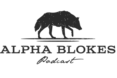 A black wolf silhouette above the text 'ALPHA BLOKES Podcast' on a plain white background.
