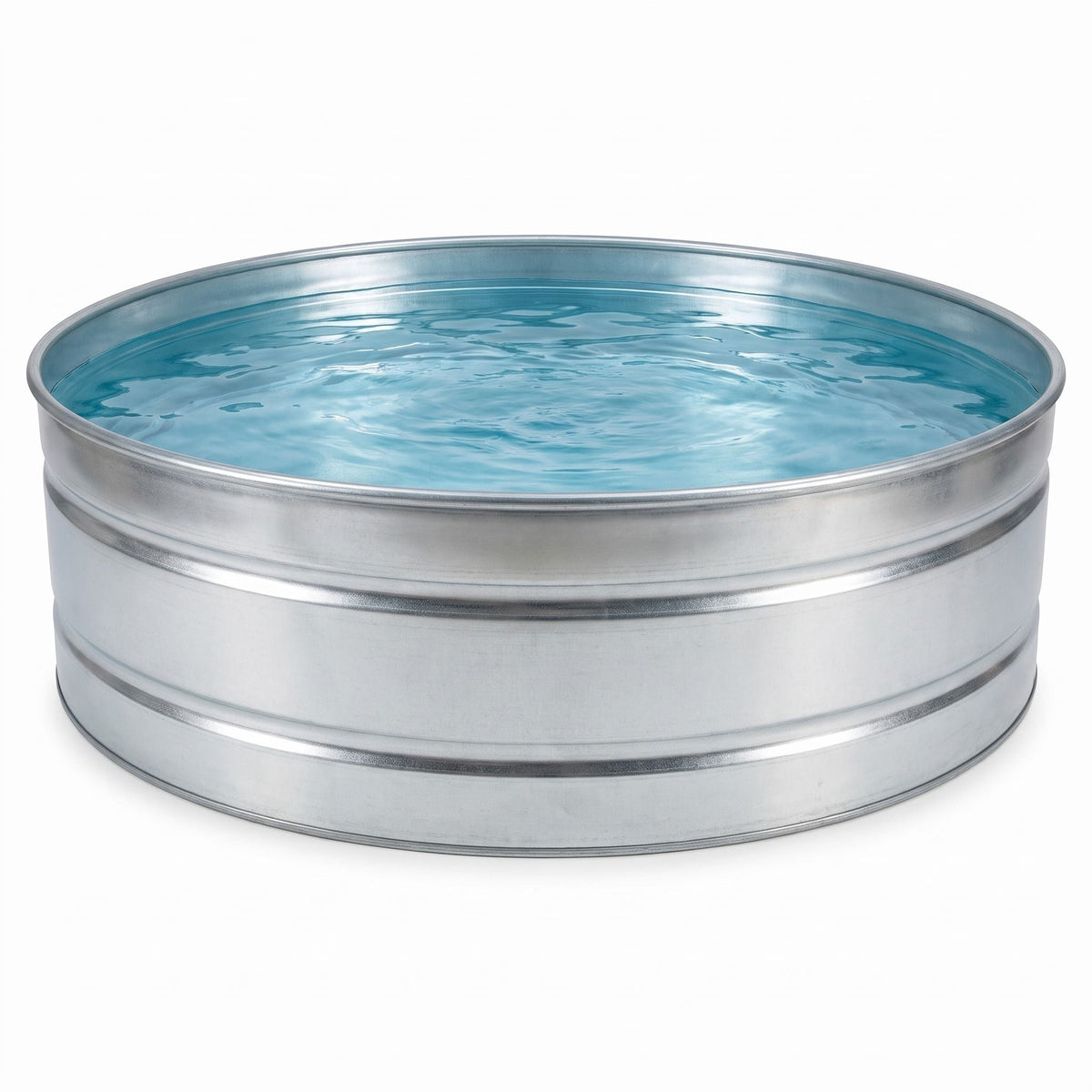 Galvanised stock tank plunge pool with clear water