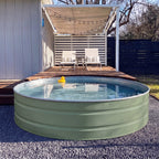 Olive green Raptor coated stock tank plunge pool