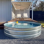 Bare galvanised stock tank plunge pool